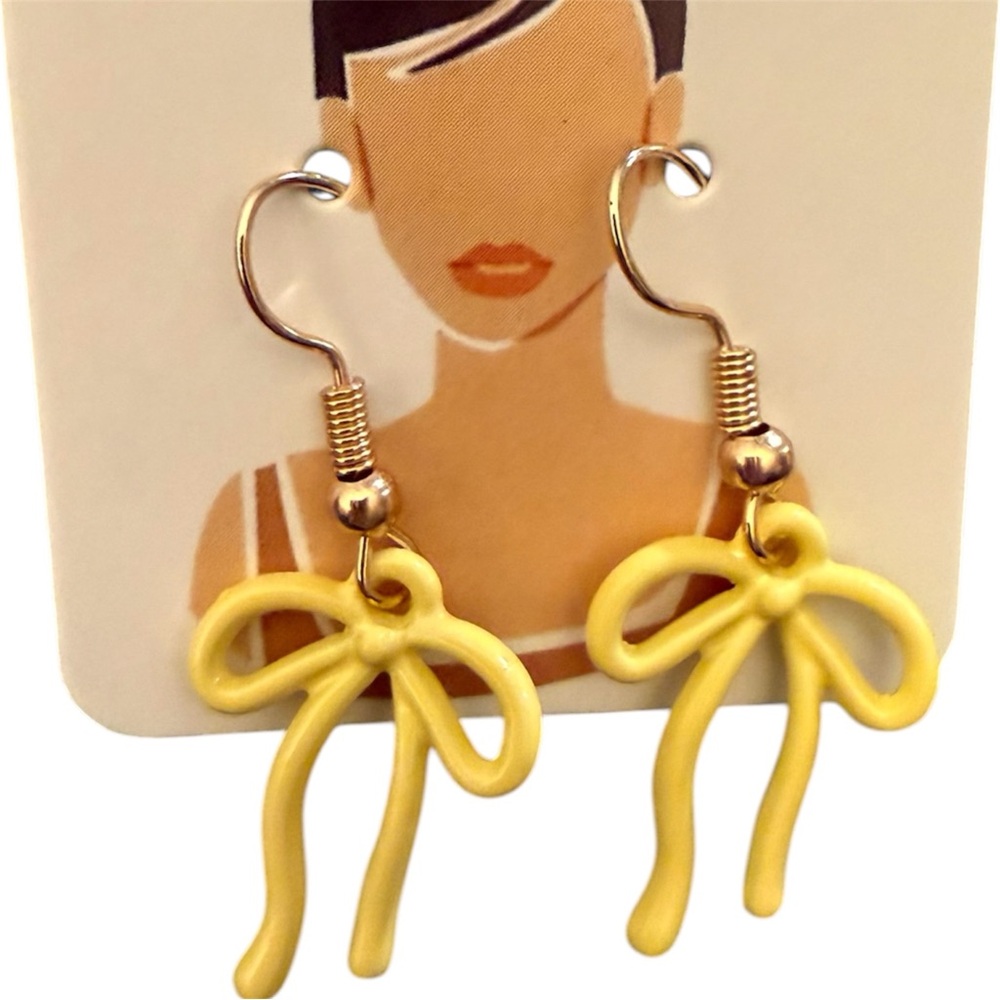 🎀 Yellow Bow Drop Earrings